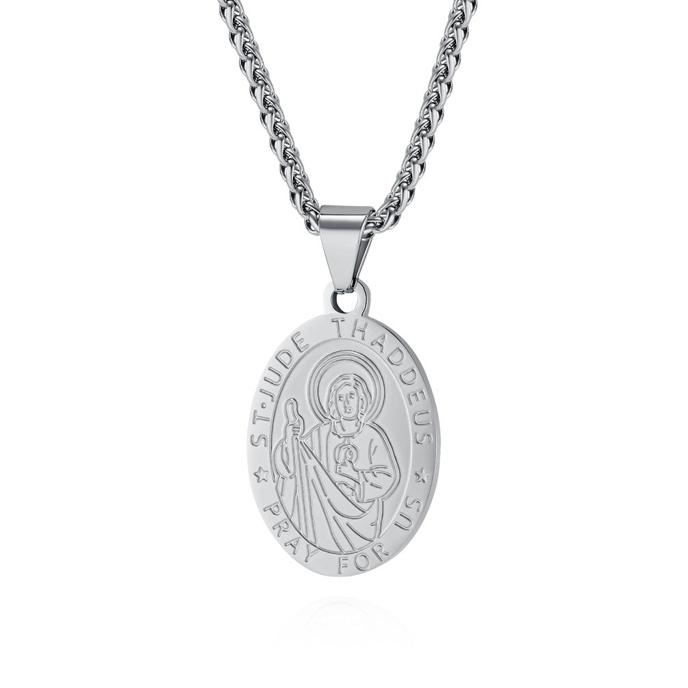 Patron Saint Archangel Oval Medal Pendant Titanium Steel Unisex Necklace By Planderful Everyday Genie Protection Gift