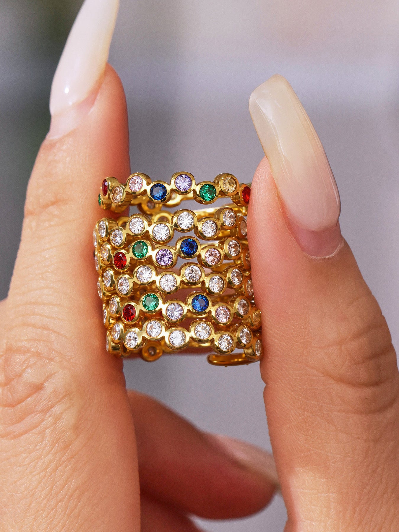 Planderful INS Style Color Zircon Ring For Women 18K Gold