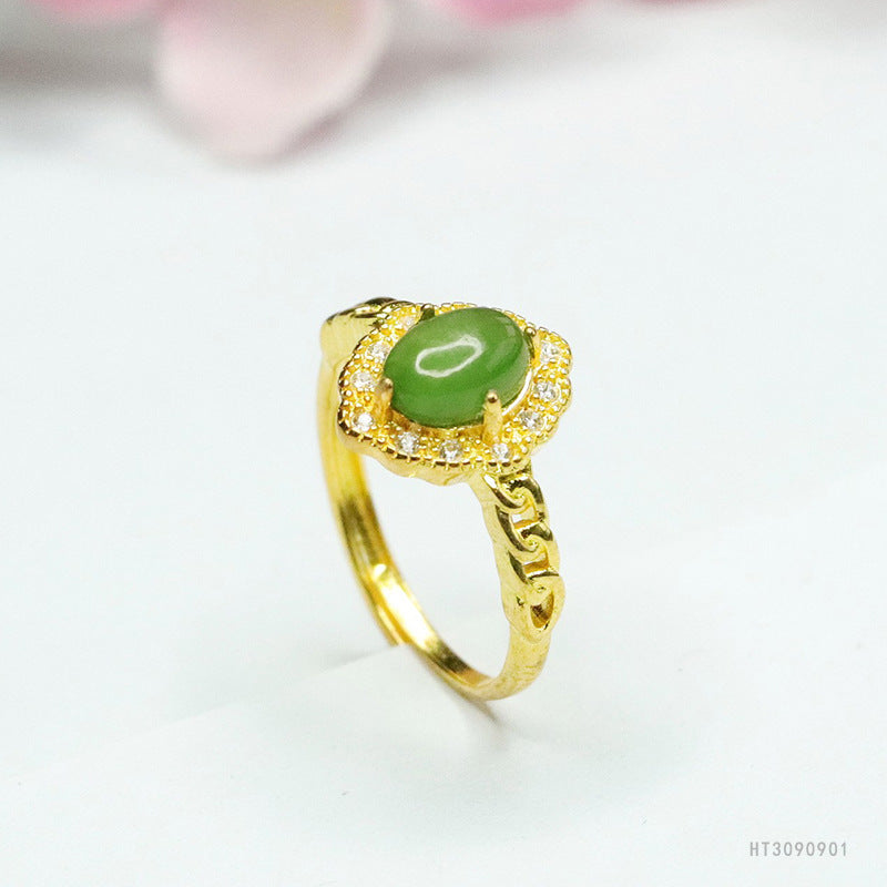 Hetian Jade Diamond-Shape Chain Ring