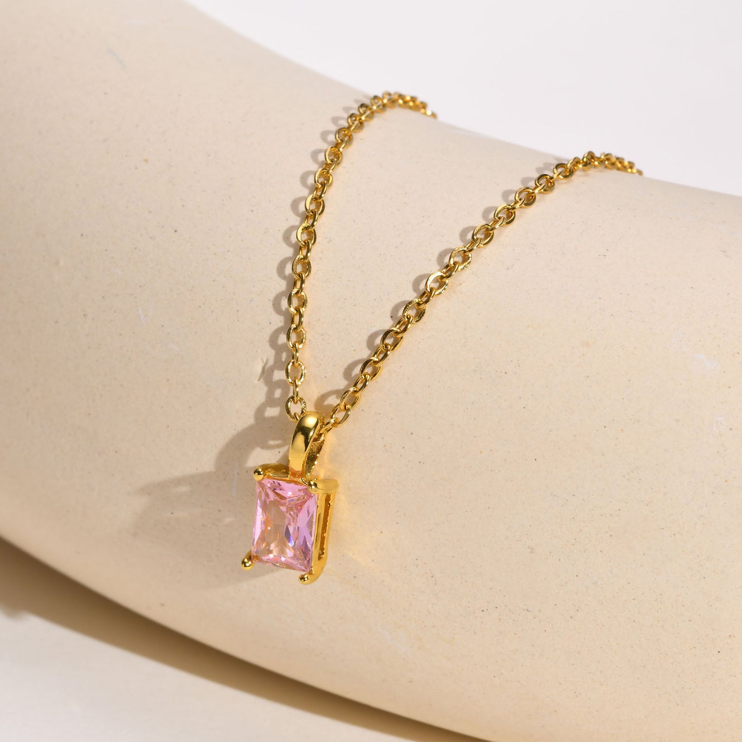 Women's Stainless Steel Geometric Green Red Zircon Necklace