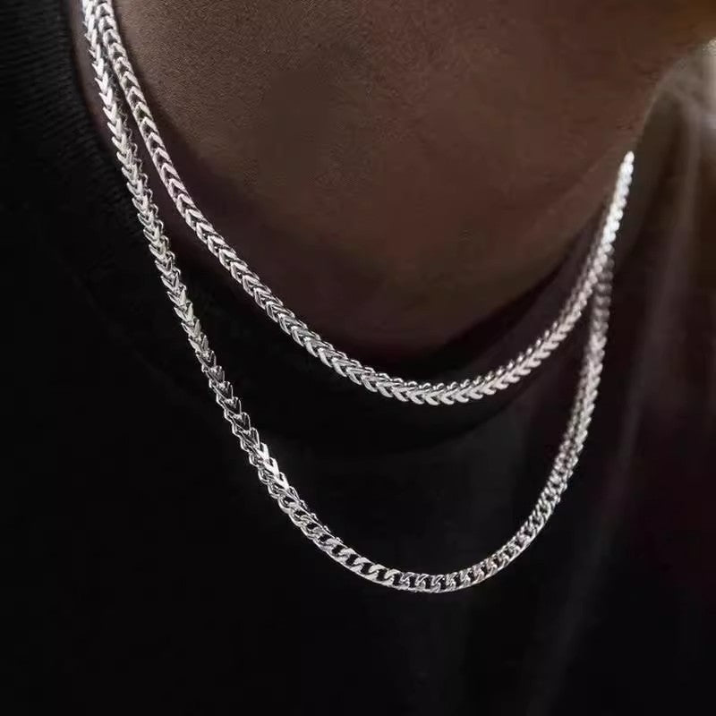 Planderful Jewelry Stainless Steel Mens Necklace 3mm Front Back Grind Hip Hop 18K Gold Plated