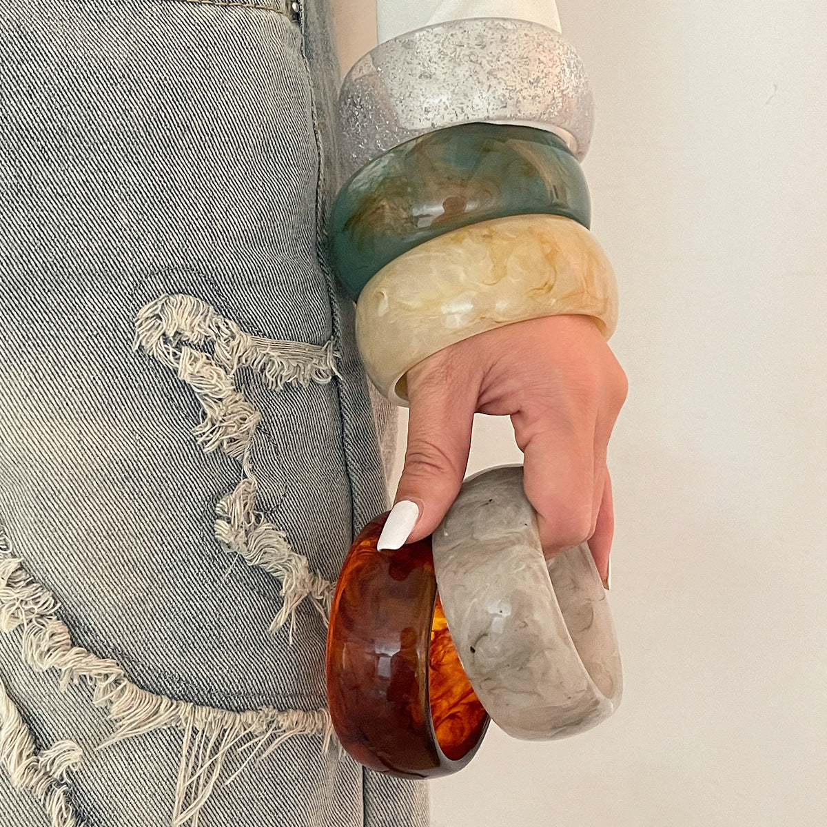 Planderful Vienna Verve Translucent Acrylic Wide Bracelet For Women With Irregular Round Statement Design