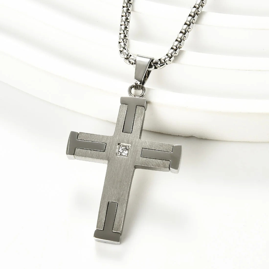 1. Planderful Titanium Steel Two Tone Cross Pendant Necklace Unisex Gift Jewelry Collection