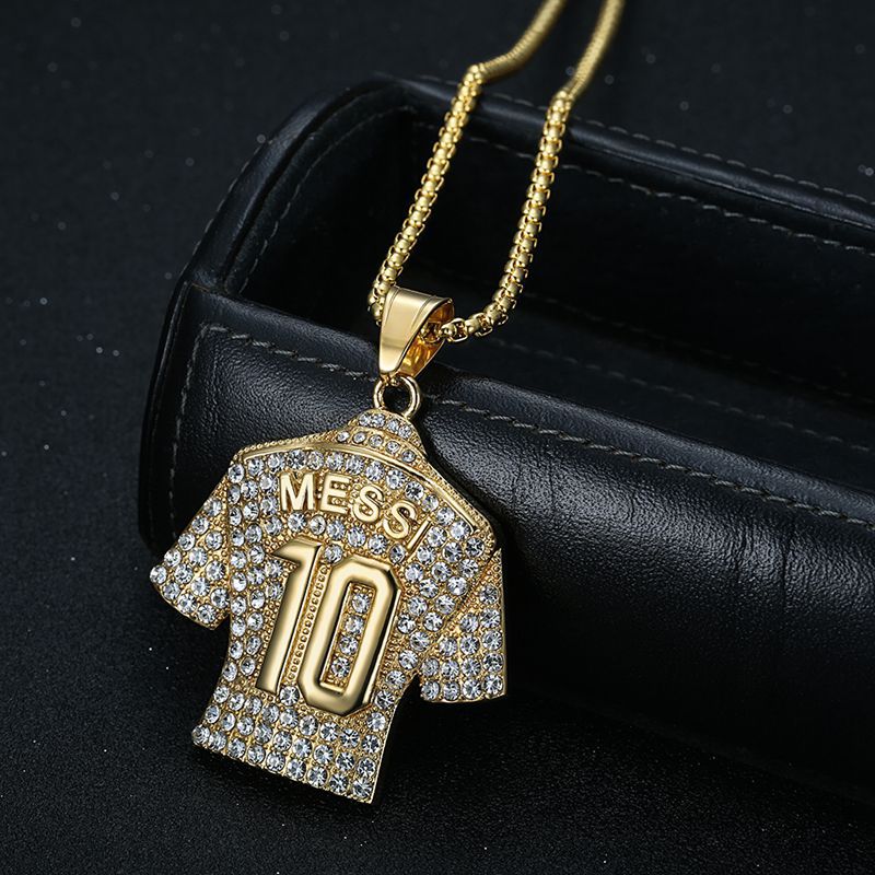 Planderful Everyday Genie Premium Football Jersey Pendant Necklace Titanium Steel Gold Plated Zircon For Hip Hop Fans