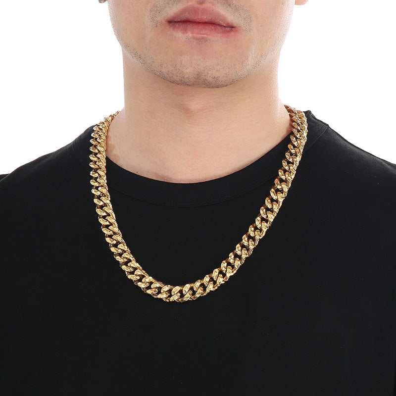 Planderful Hammered Cuban Chain Necklace Stainless Men