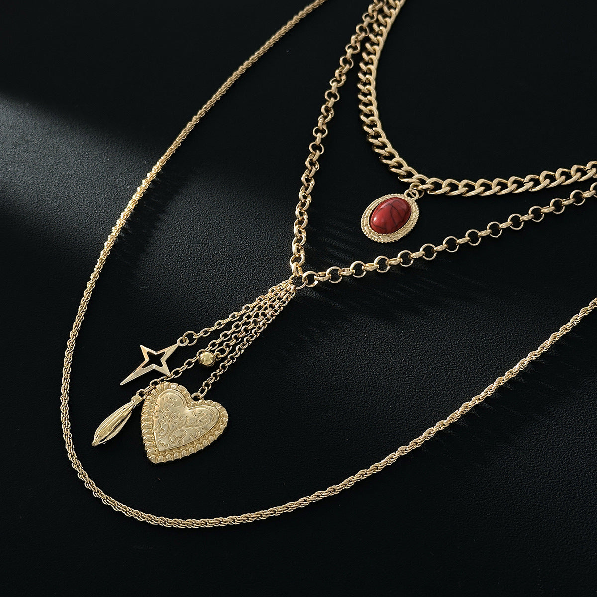 Heart & Gemstone-Style Geometric Necklace