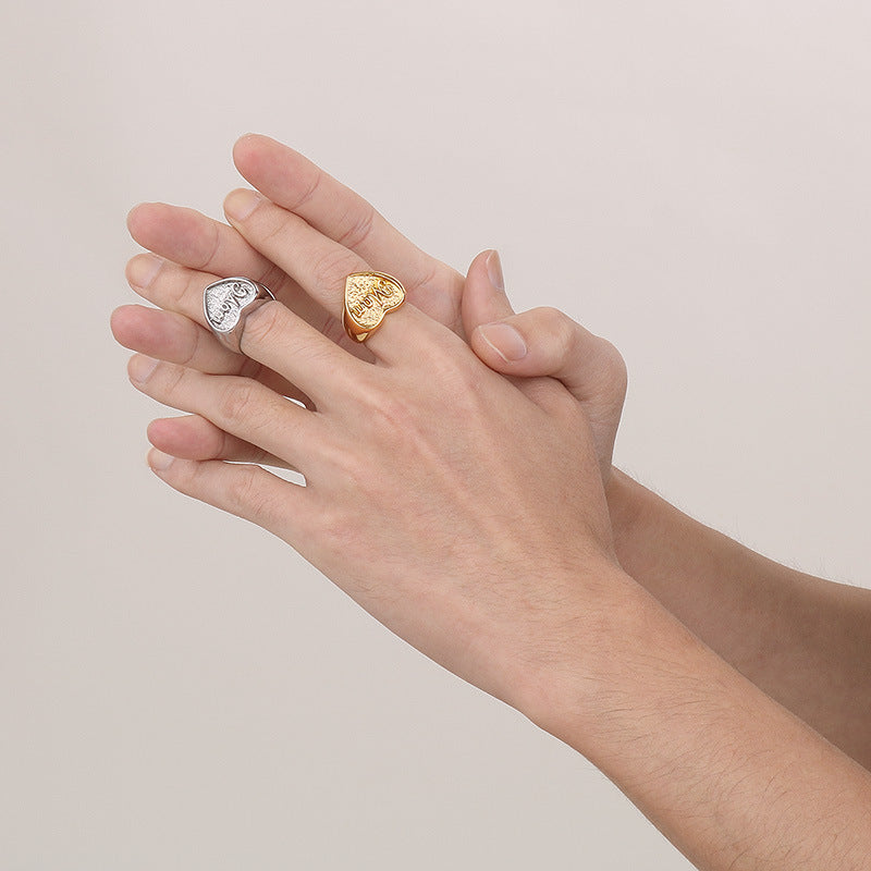 Personalized 18k Heart-Shaped Mom Ring for Men and Women – Niche Heavy Industry Design