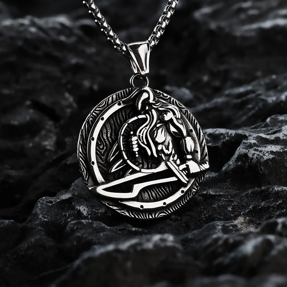 Retro Stainless Steel Men's Viking Warrior Pendant Necklace