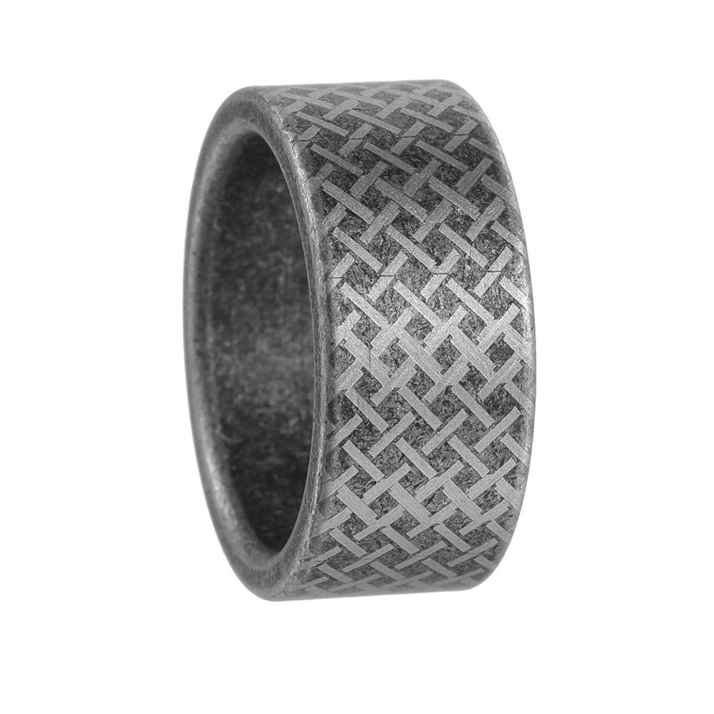 Stainless Steel Men's Ring Planderful Everyday Genie 10mm Grid Line Durable Unisex Statement Jewelry