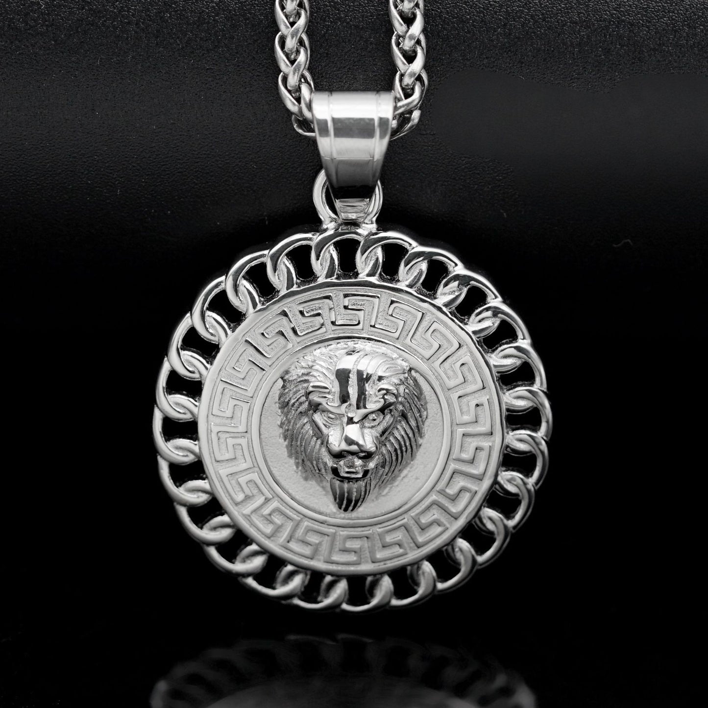 Planderful Titanium Steel Lion Head Pendant Necklace Unisex