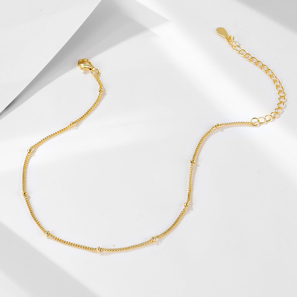 S925 Sterling Silver Retro-Plated 14k Gold Classic Small Bead Anklet And Bracelet
