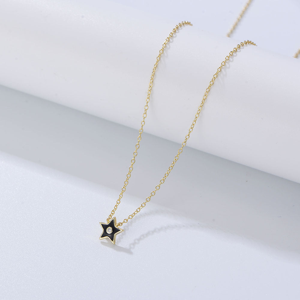 Retro Necklace, Small And Oil Drop S925 Silver Epoxy Pentagram