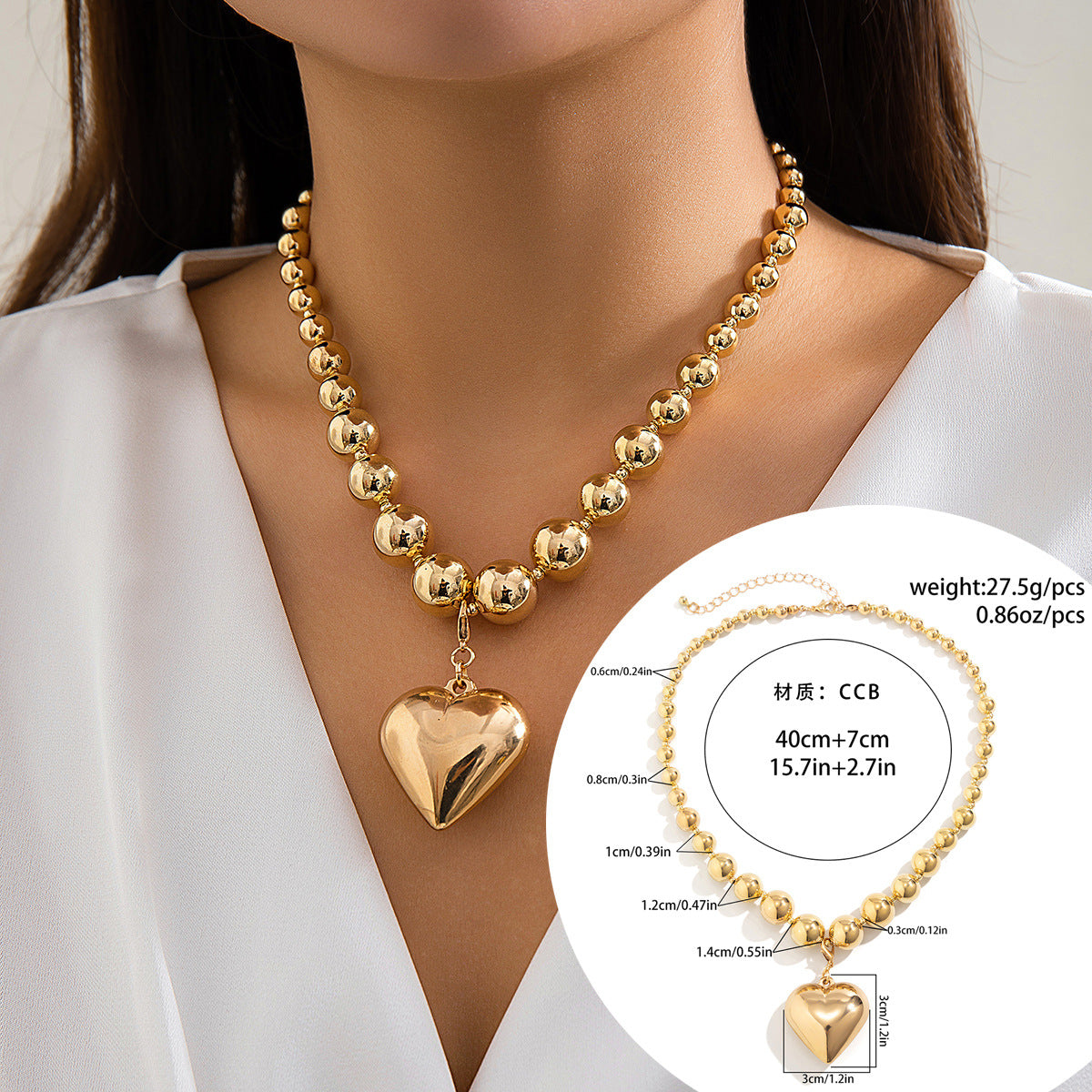 Exaggerated Cross-border Cyber Wind Multi-Layer Necklace with Detachable Love-Shaped Pendant