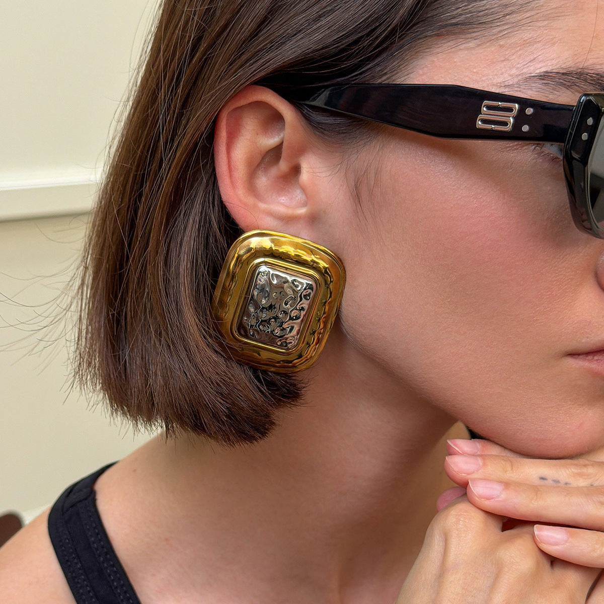 Planderful Vienna Verve Stainless Steel Earrings Hammered Textured Geometric Color Block for Bold Fashion Lovers