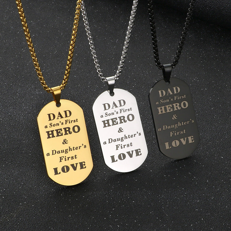 Dad Hero Stainless Steel Pendant Fathers Day Gift For Men