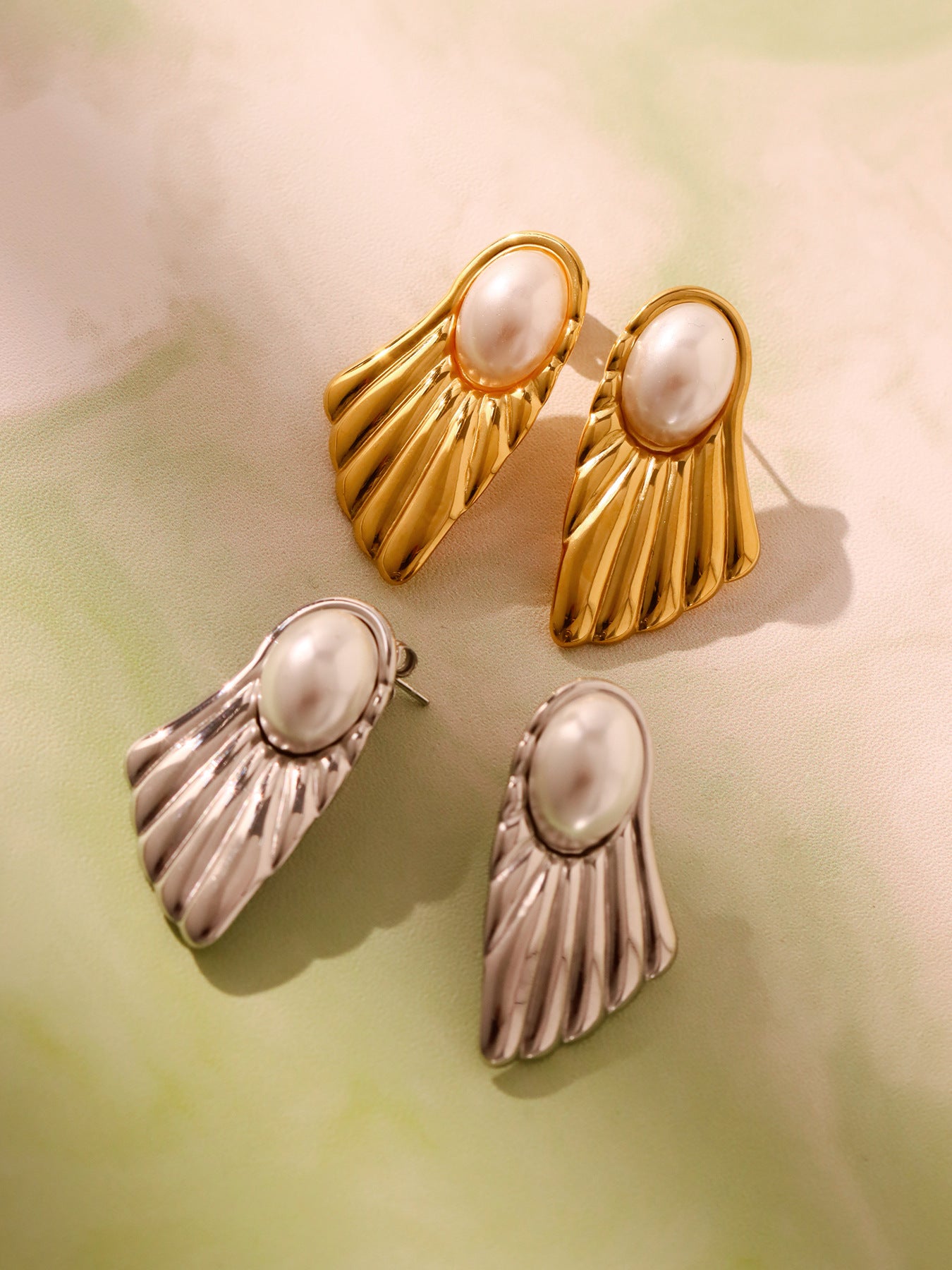 Planderful Bead Fan Stud Earrings Stainless Steel Women