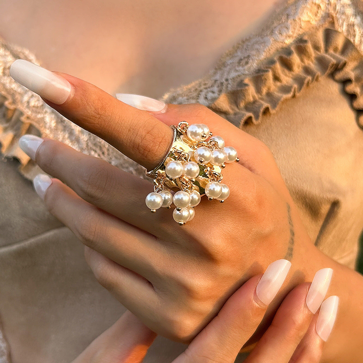 Planderful Boho Pearl Fringe Ring For Women Turquoise Accent Statement Jewelry Vienna Verve