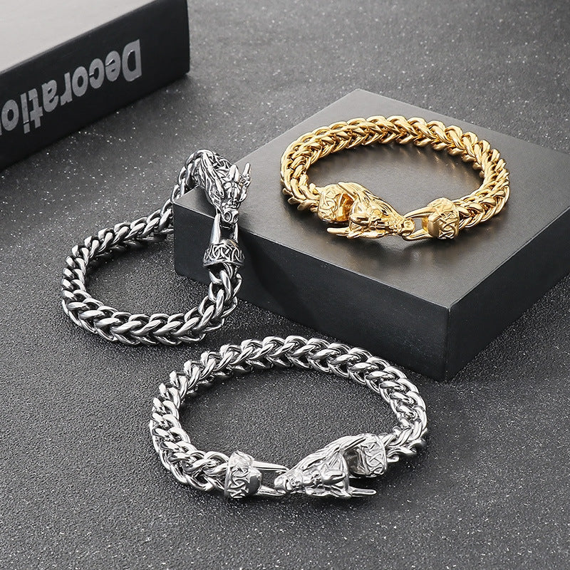 Planderful Zodiac Dragon Titanium Steel Mens Bracelet