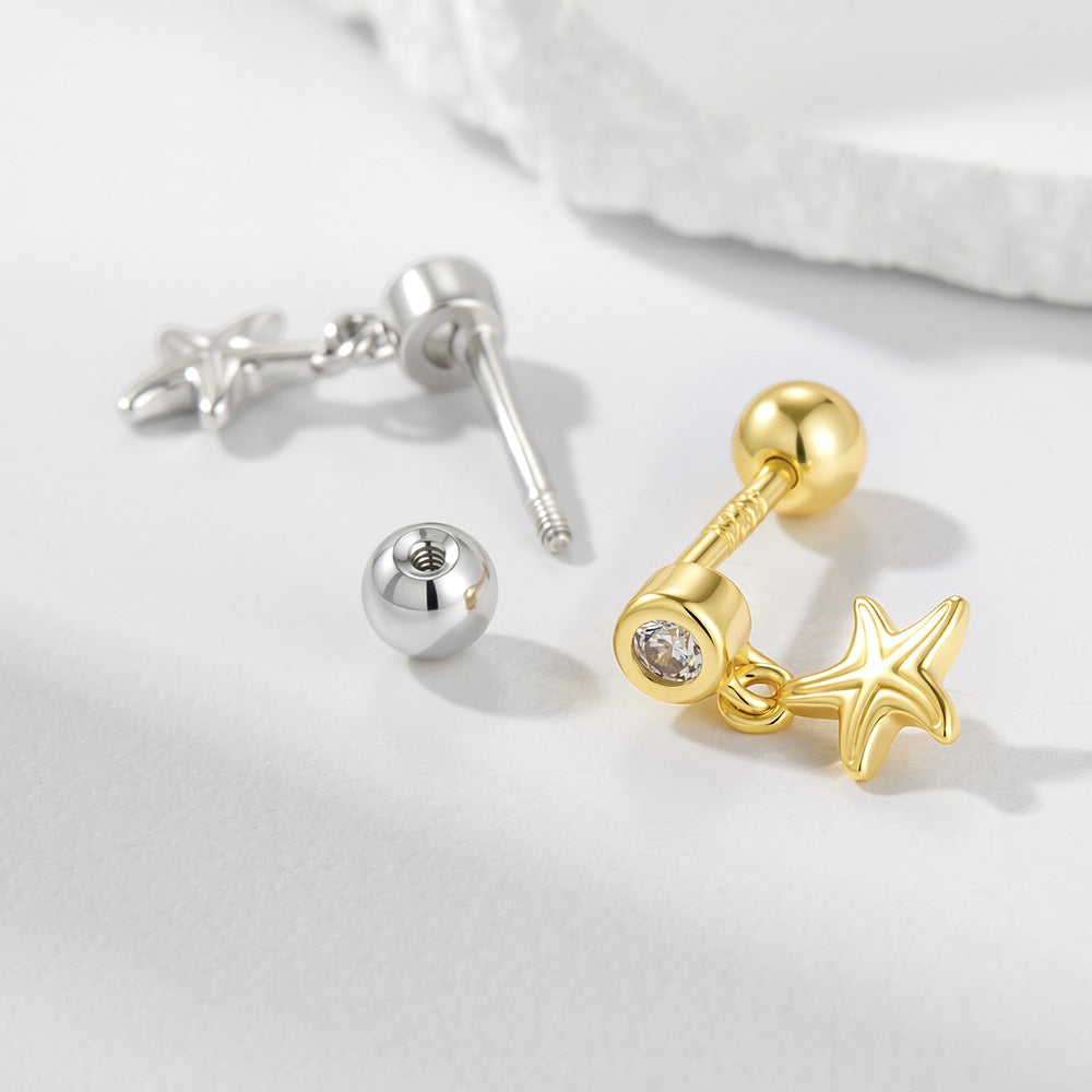 S925 Sterling Silver Version Puncture Internal Thread Body Auricle Puncture Earbone Stud Starfish Earrings