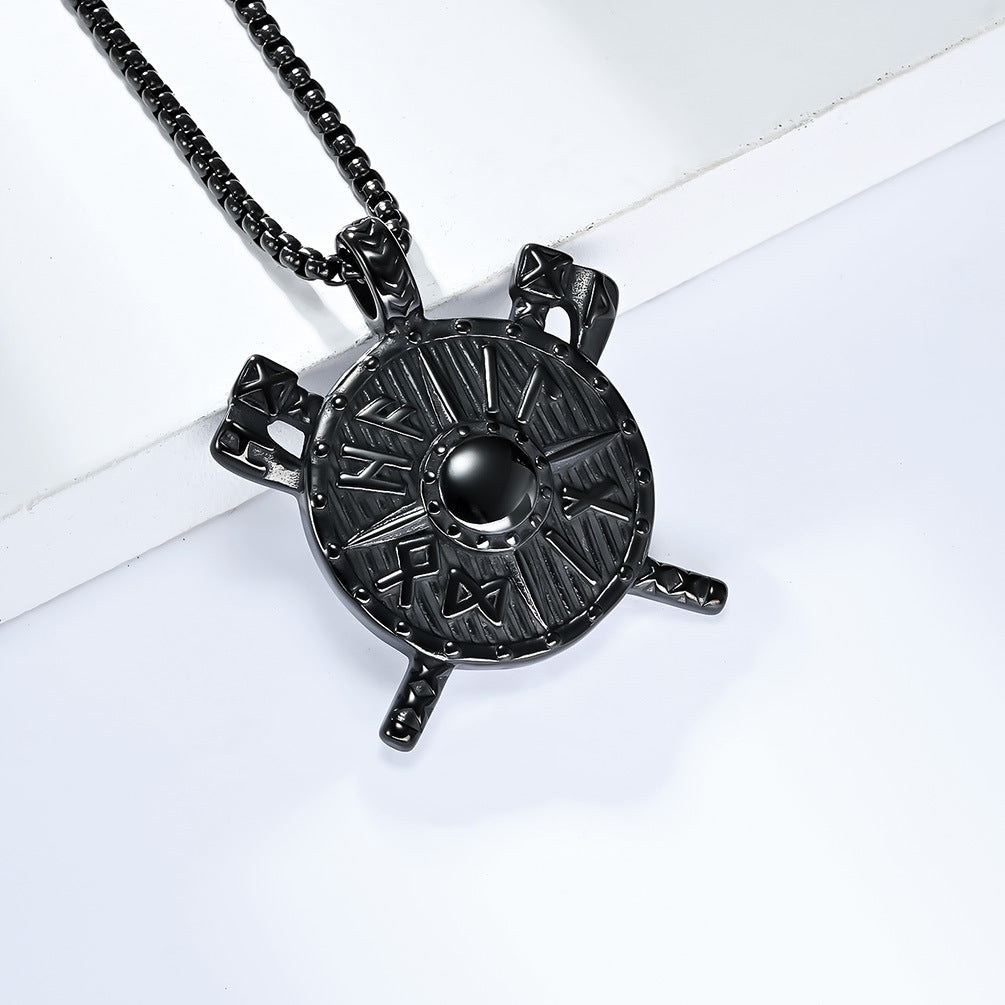 Planderful Viking Shield Axe Pendant Necklace For Men Unisex Stainless Steel Protection Statement