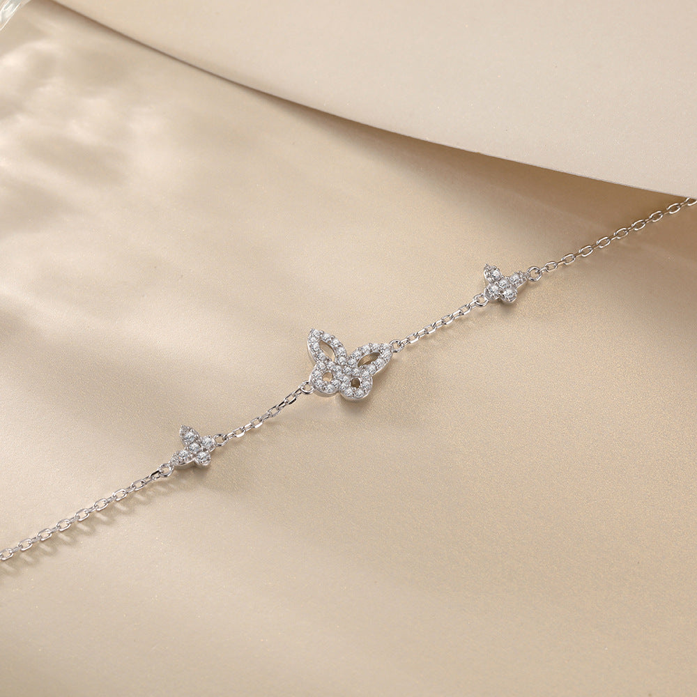 Hollow Zircon Butterfly Sterling Silver Bracelet