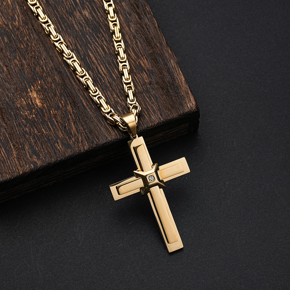 Mens 3D Cross Necklace Stainless Steel Zircon Inlay European American Fashion Retro Style By Planderful Everyday Genie