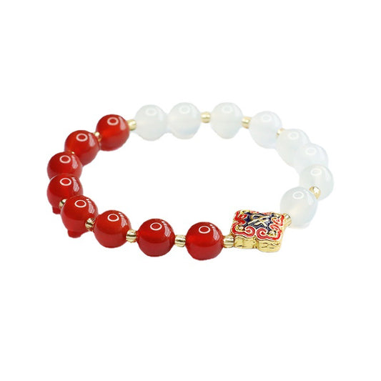 Auspicious Cloud Clover Bracelet with Red Agate and White Chalcedony