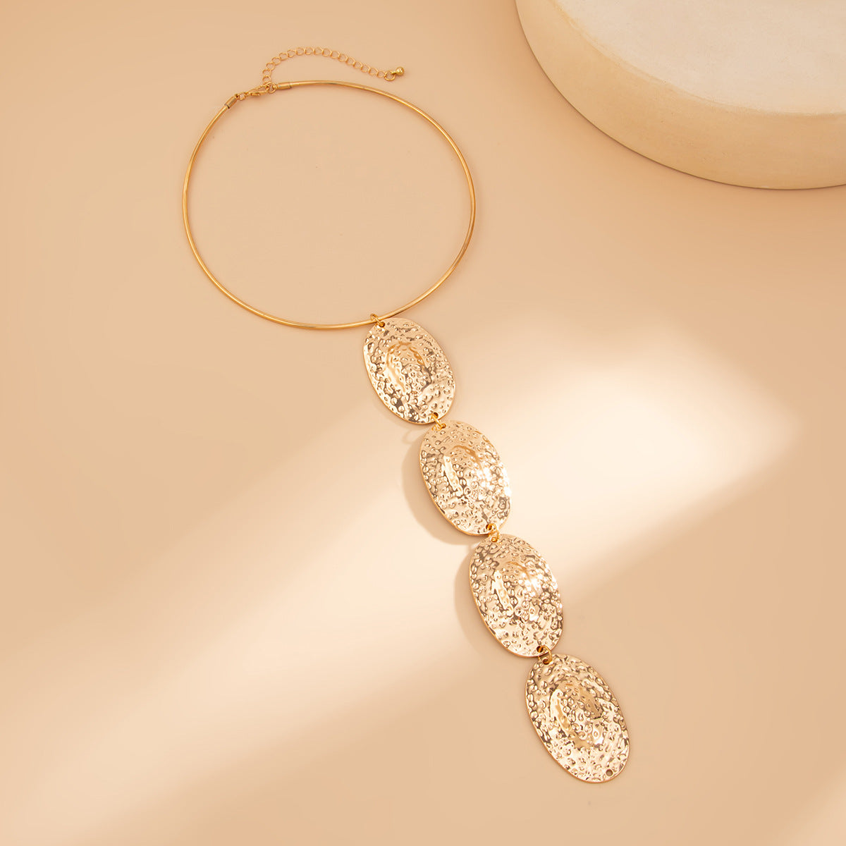 Hammered Disc Long Fringe Choker