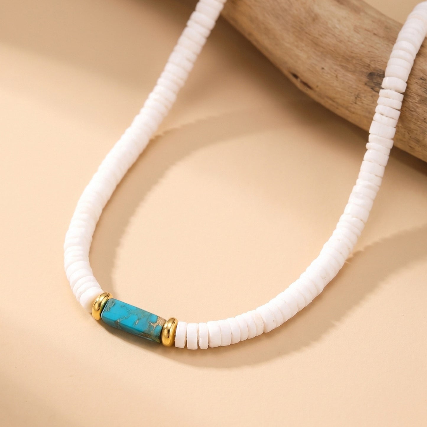 Daily Stacking Of Street Rock Wear With Stainless Steel Abacus Beads Rectangular Stone Necklace