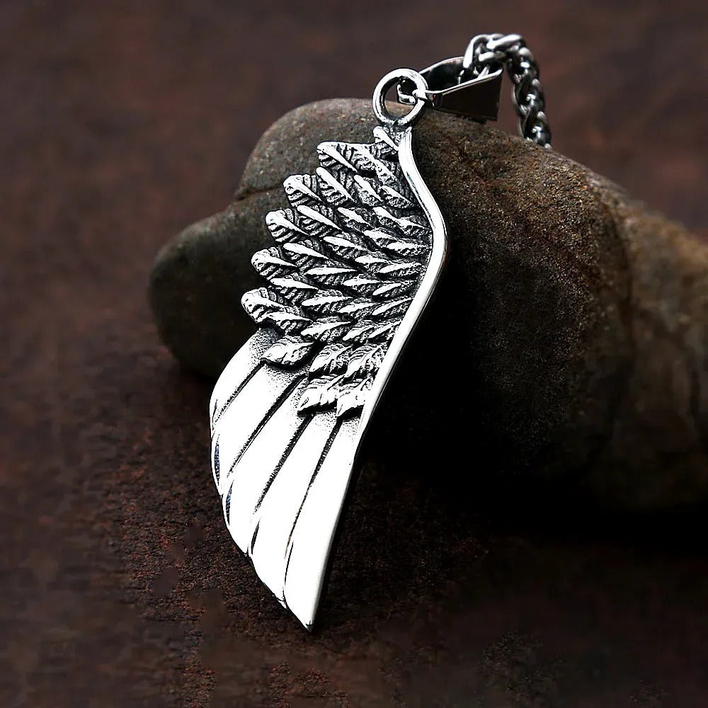 Vintage Angel Feather Stainless Steel Pendant Necklace