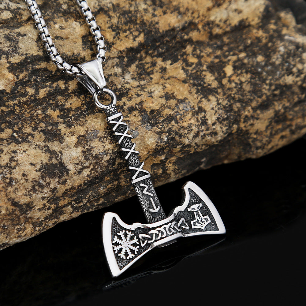 Stainless Steel Viking Axe Pendant Retro Men's Necklace
