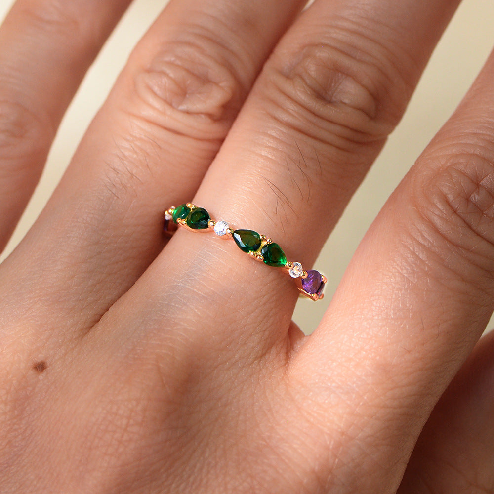 925 Sterling Silver Creative Color Water Drop Zircon Ring Jewelry