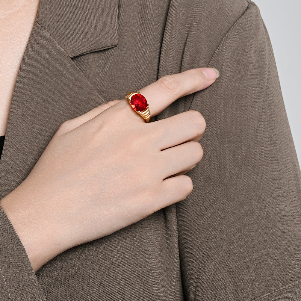 Planderful Zircon Stainless Steel Ring 18K Gold Plated Light Luxury High End Fashion Ring For Everyday Commuters