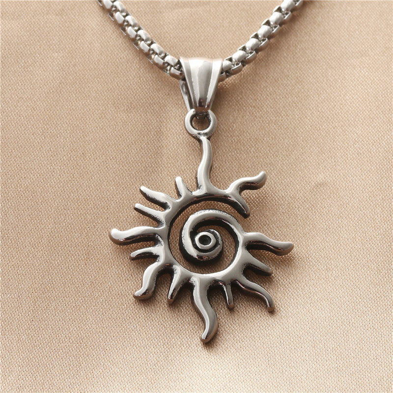 Titanium Steel Sun Flame Pendant Necklace for Men - Retro Punk Style by Planderful