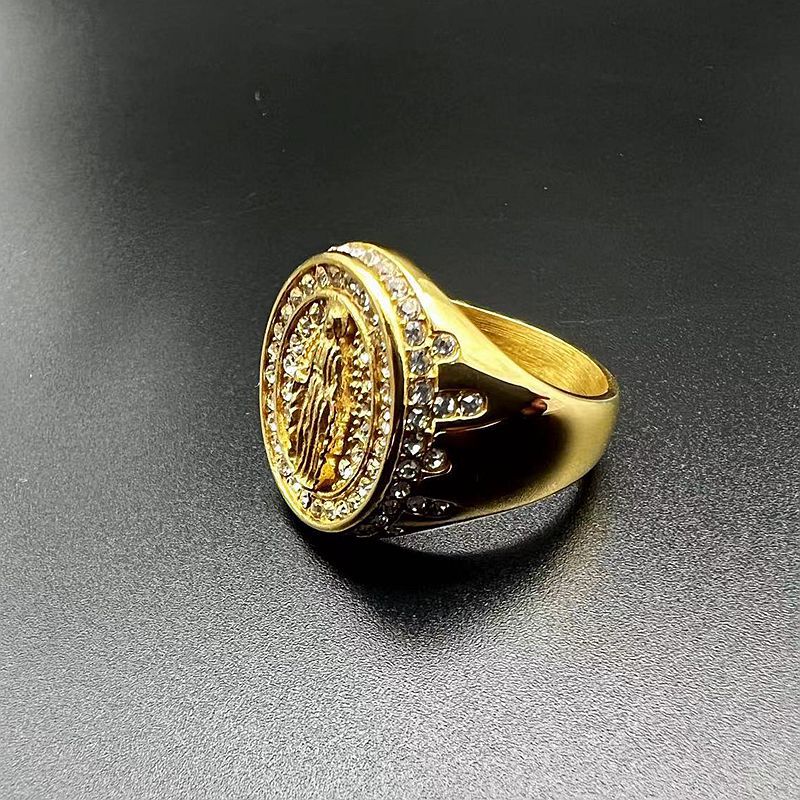 Planderful Virgin Mary Ring For Men Stainless Steel Gold Plated Zircon Hip Hop Jewelry