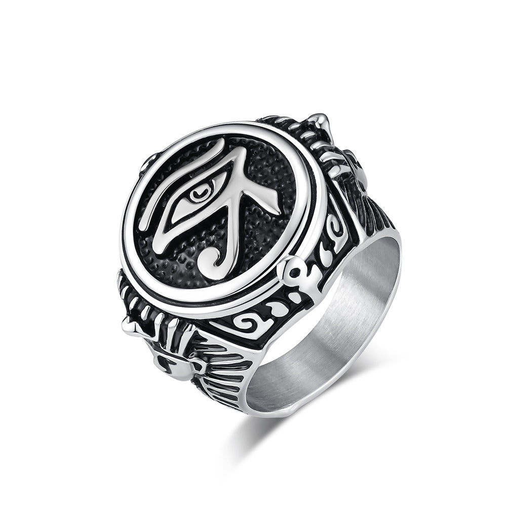 Steel Ring - Vintage Horus Eye Pharaoh Ring