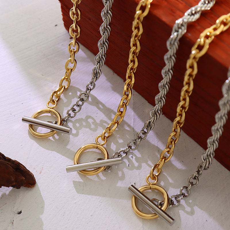 Trendy Titanium Steel Gold Necklace with Unique OT Buckle Design