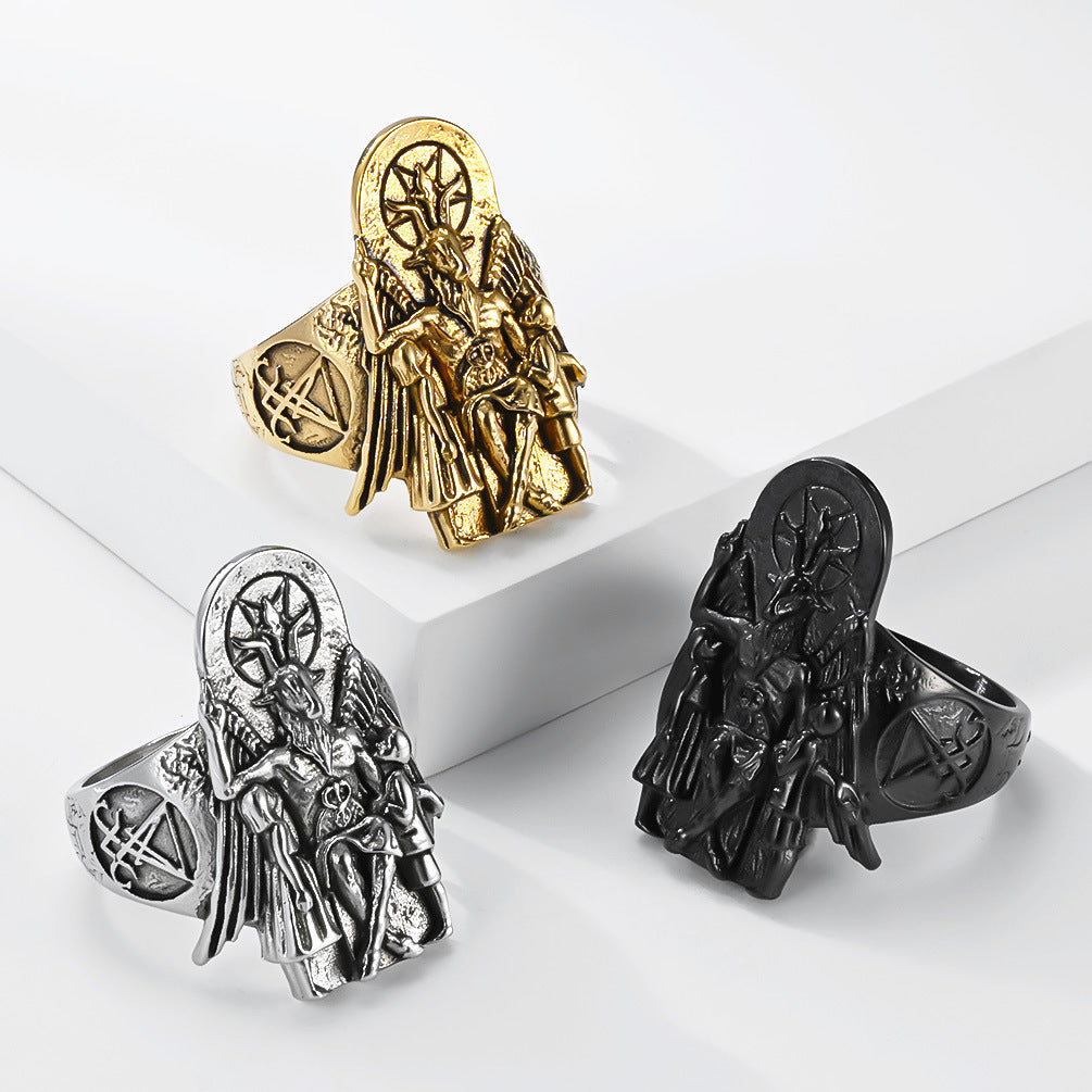 Devil Satan Goat Stainless Steel Ring Men's Dark Punk Style