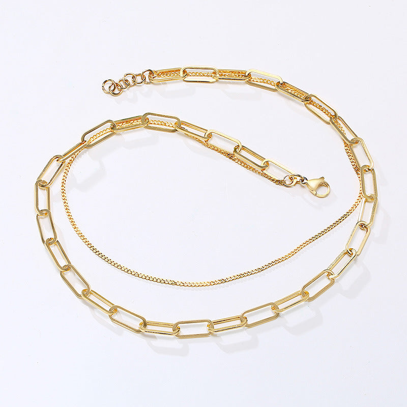 Stainless Steel Grinding Chain Double Layer Necklace Jewelry