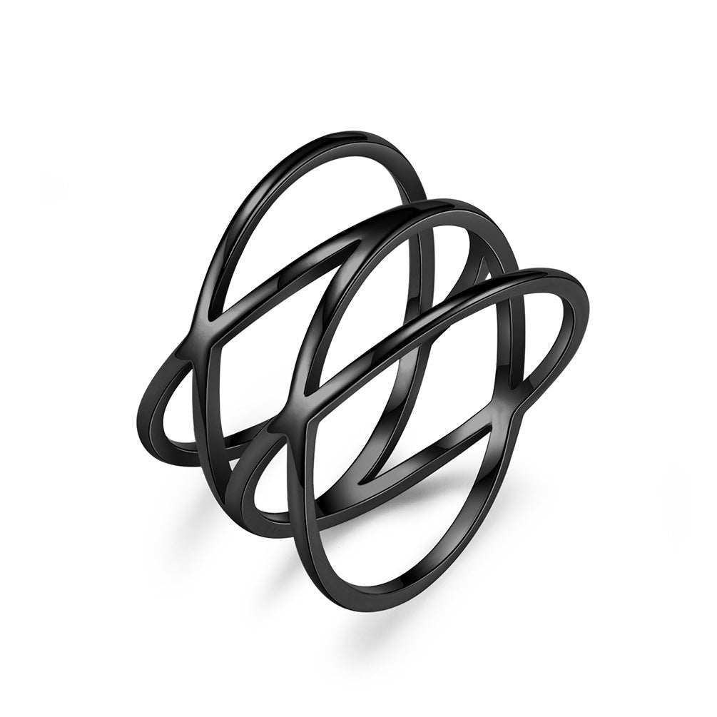 Stainless Steel Double Cross Hollow Women's Ring Jewelry