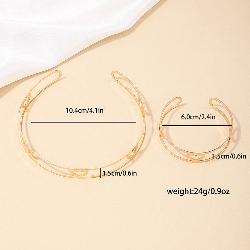 Stylish Metal Love Ring Women's Collar Bracelet and Necklace Gift Set