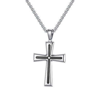 Stainless Steel – Hip-Hop Zircon Cross Titanium Steel Pendant Necklace