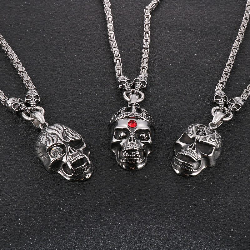 Exaggerated Titanium Steel Skull Pendant Necklace with Punk Ghost Head Design for Men