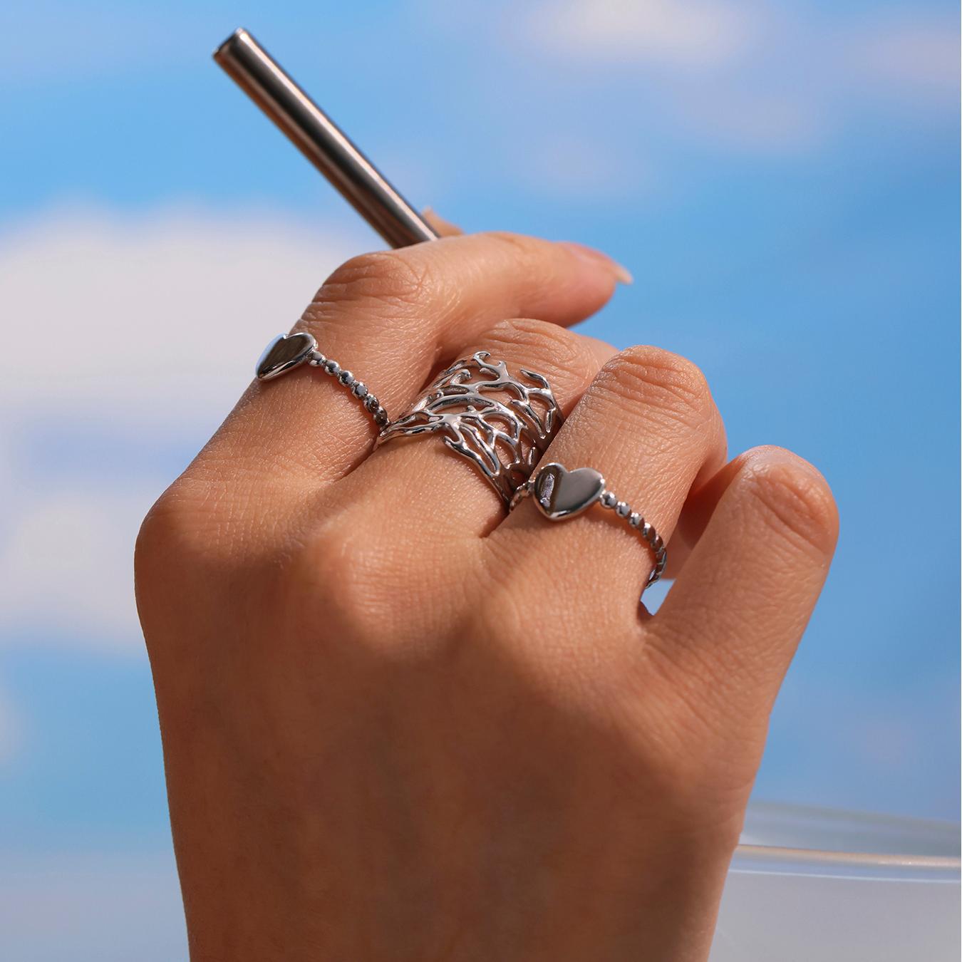 Planderful Coral Wide Open Ring For Women Stainless 18K Gold