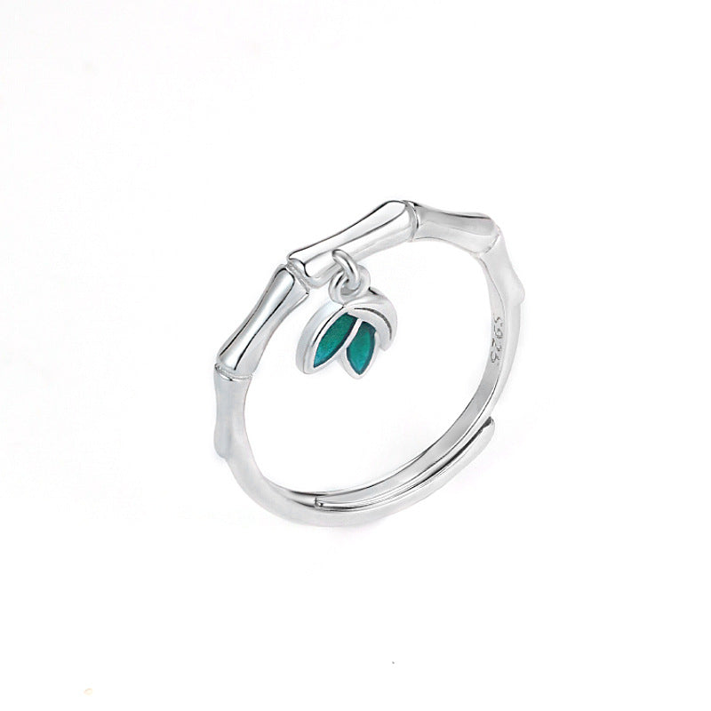 S925 Sterling Silver Bamboo Leaf Ring — Adjustable