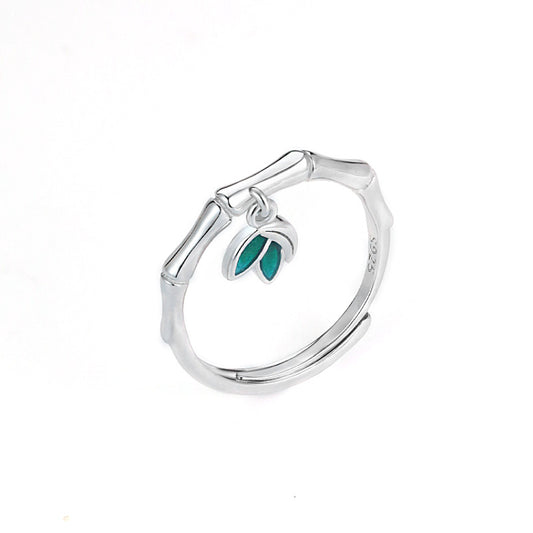S925 Sterling Silver Bamboo Leaf Ring — Adjustable