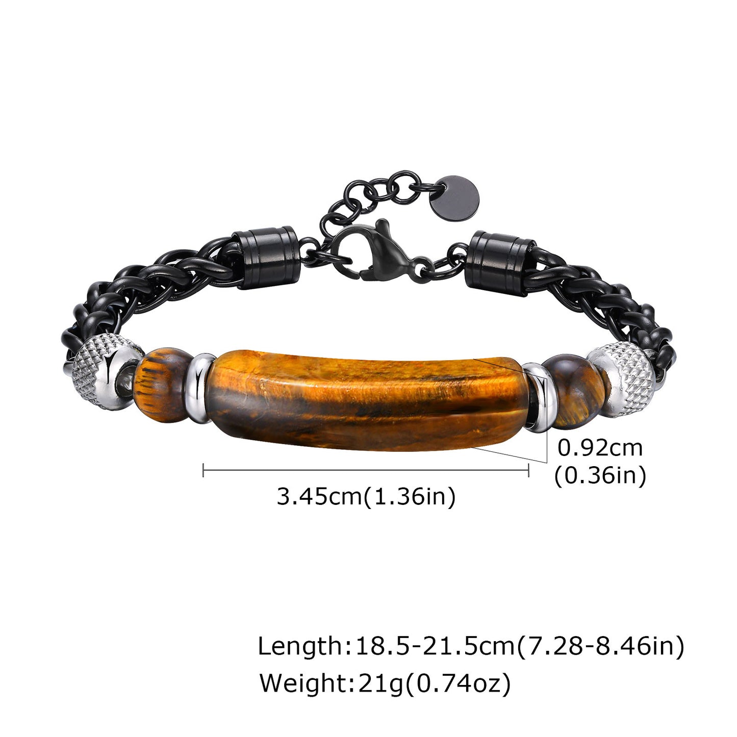 Stainless Steel Flower Basket Chain Black Agate Tiger's Eye Beaded Bracelet for Men