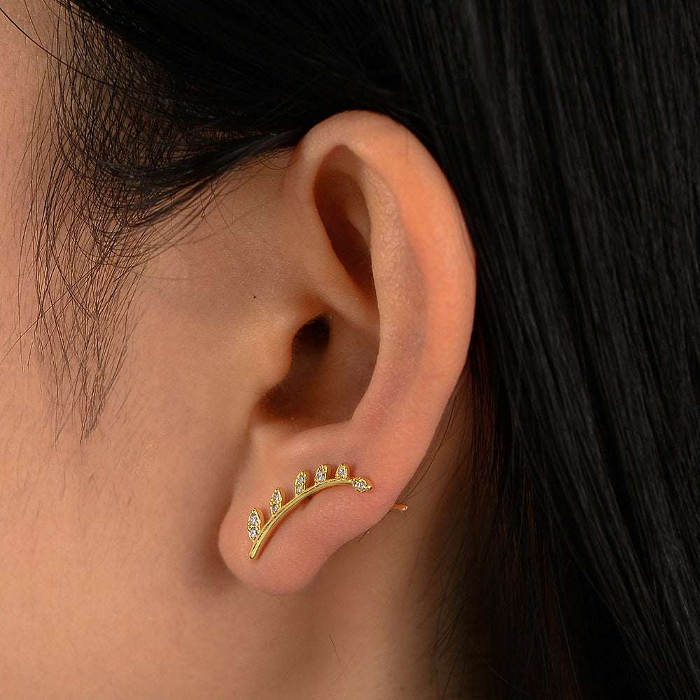 Planderful Sterling Silver Zircon Leaf Earclips For Women European And American Style Minimalist Clip On Earrings