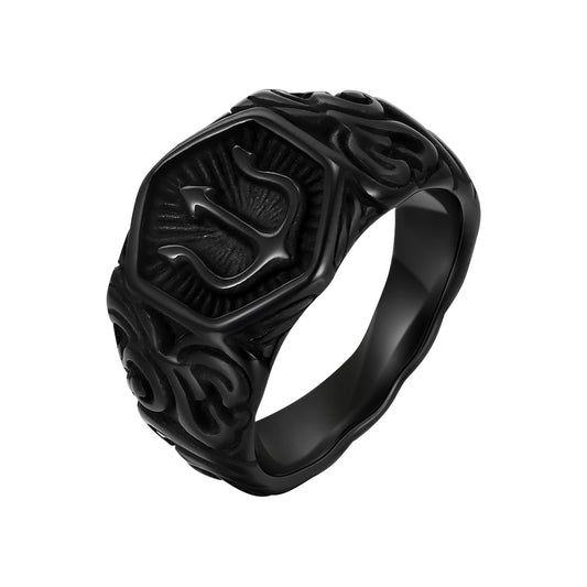 Jewelry Stainless Steel Trident Casting Ring Black Men's Jewelry