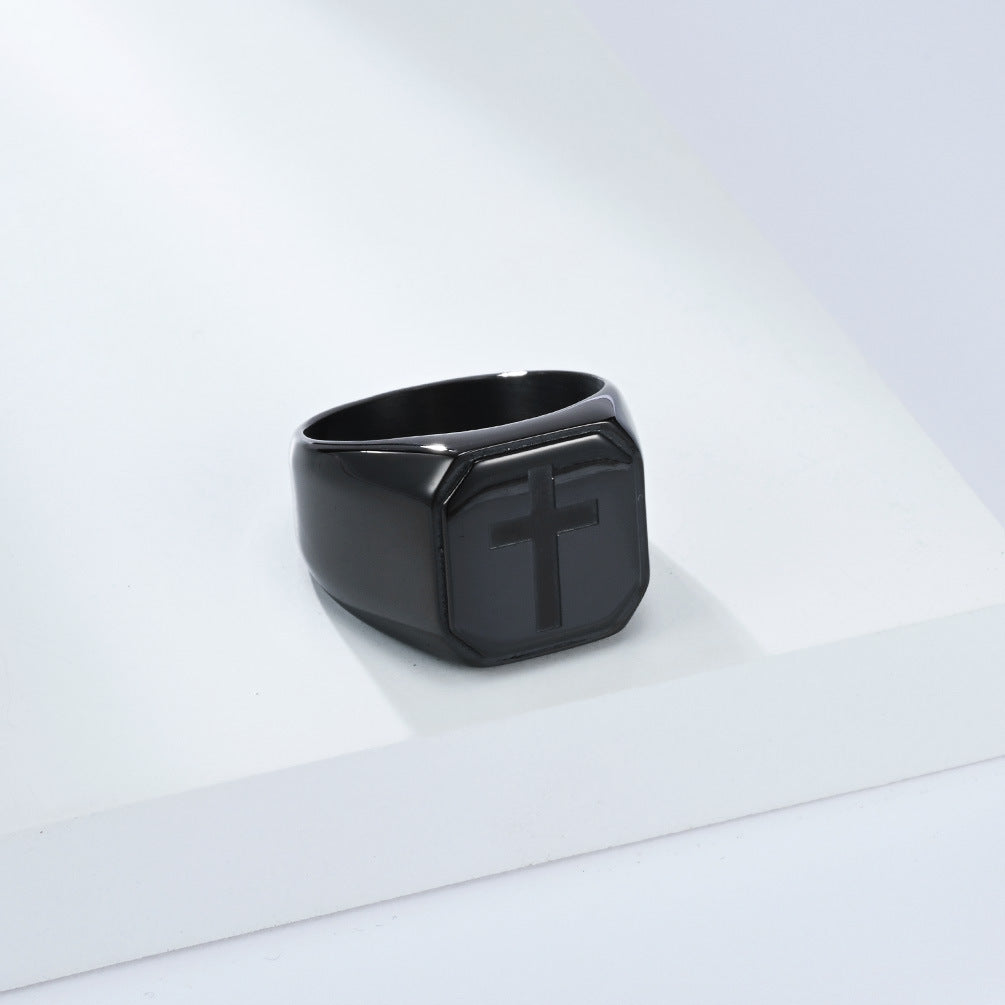 Planderful Titanium Steel Cross Ring For Men - Trendy Modern European American Style Jewelry